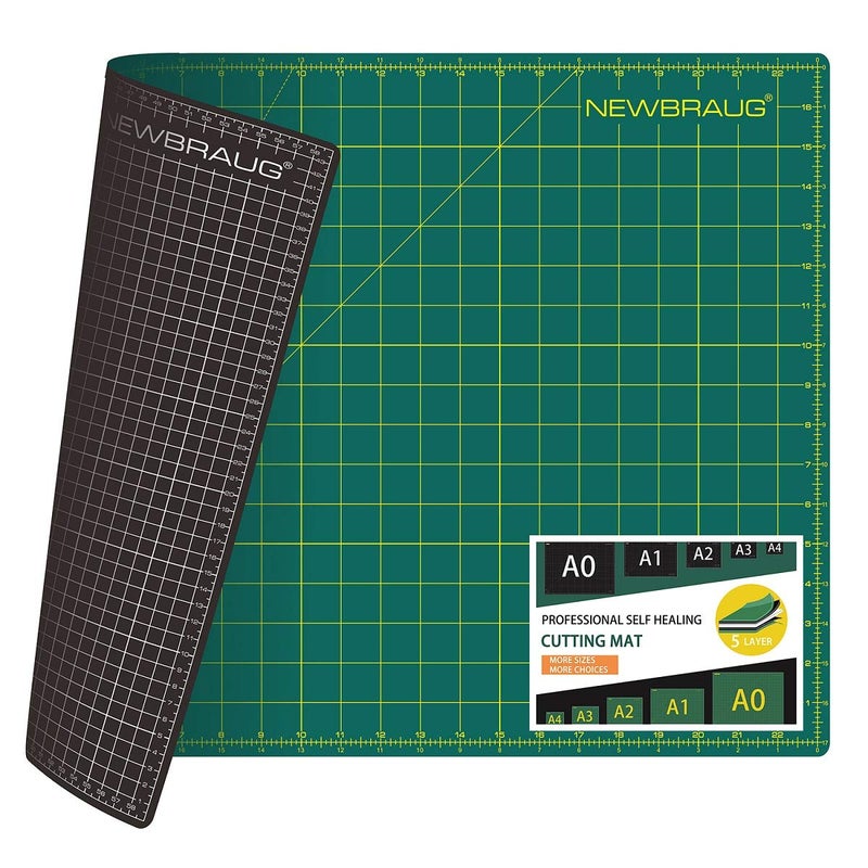 NEWBRAUG 18'' Ã— 24'' Perfect Self Healing Cutting Mat, Non-Slip Gridded Rotary Cutting Board, Necessary for Quilting, Sewing, Craft, Fabric & Scrapbooking(Green/Black)â€¦ - Image 1
